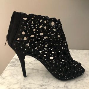 Rhinestone Black open toe boots